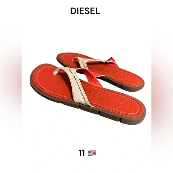 389. Men’s Diesel “Oscar” leather flip flops NWT size 11 Nike Air Max 1 Mens Golf White Black Mesh Athletic Sneakers  main image 3